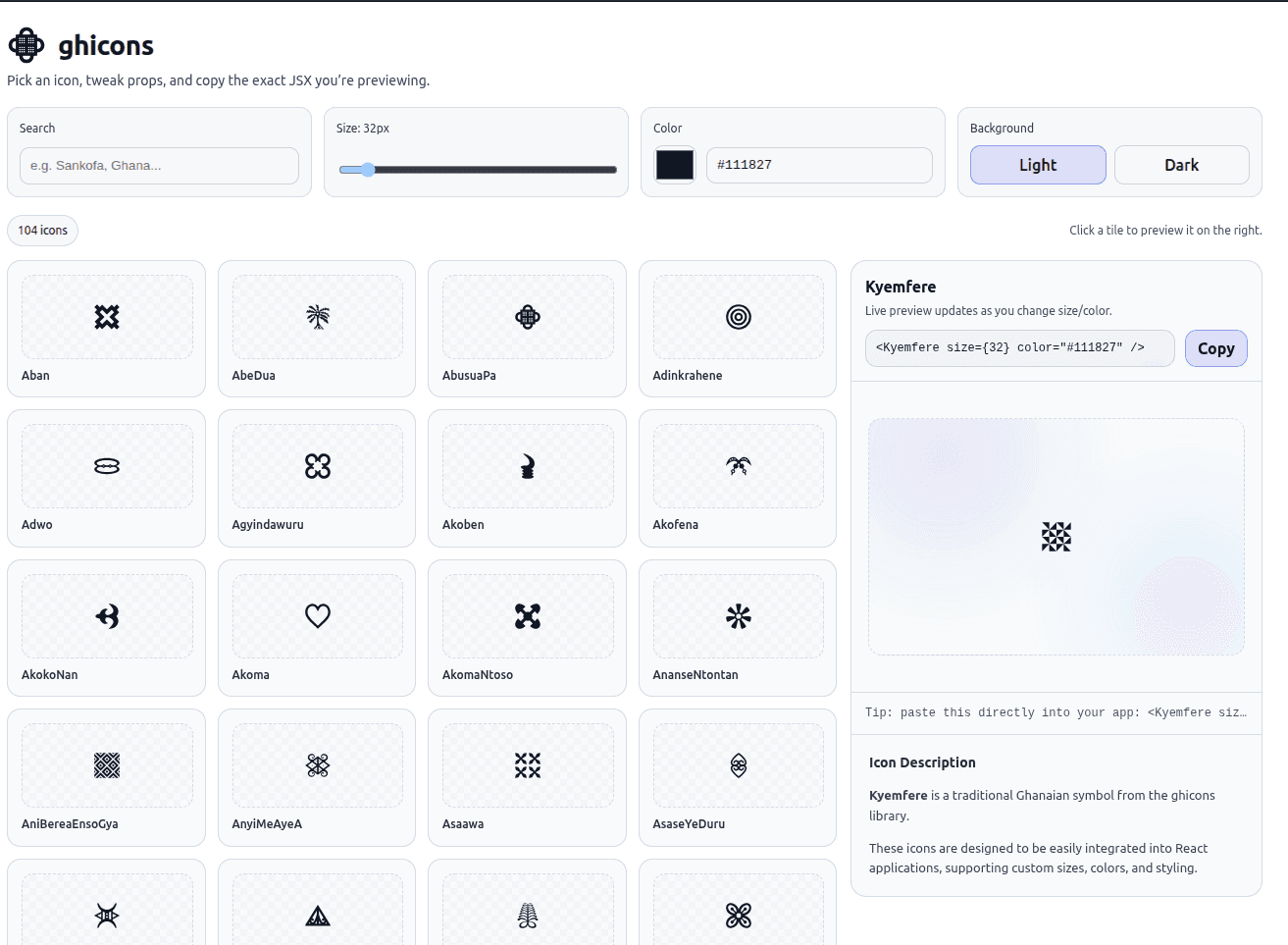 Introducing Ghicons: A React Icon Library for Ghanaian Cultural Symbols